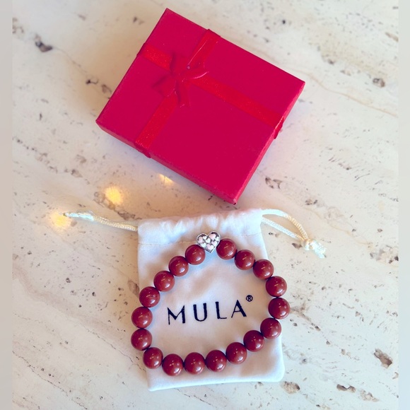 Jewelry - HANDMADE RED JASPER STRETCH BRACELET WITH STERLING SILVER HEART PENDANT